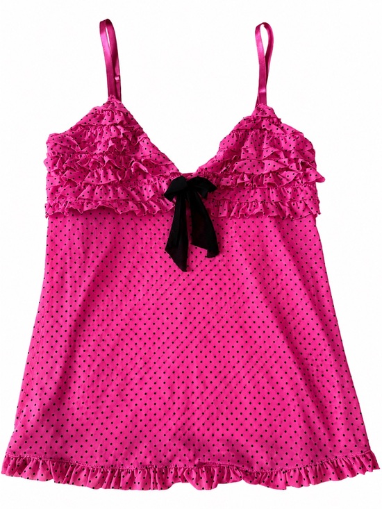 joe boxer Tops - Joe Boxer Pink Polka Dot Garter Cami Top Y2K Coquette Lingerie Size S